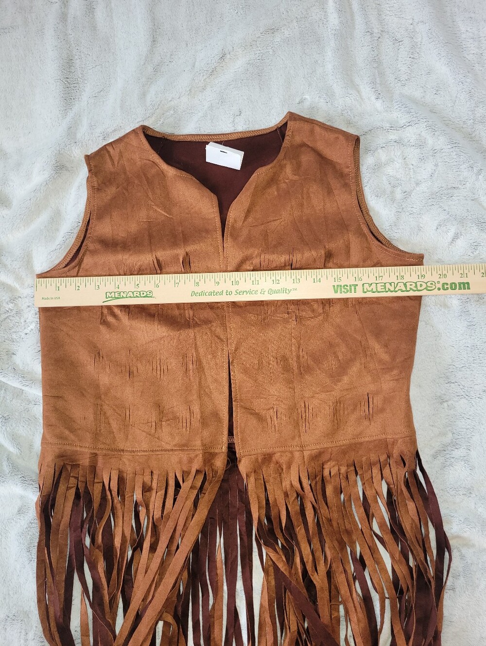 Womens Size Large Faux Suede Leather Brown Fringe Vest Bohemian Concert Festival - Picture 3 of 11